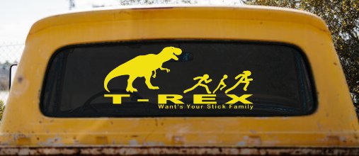 T Rex Wants Your Stick Family Funny Car or Truck Window Decal Sticker (Yellow)