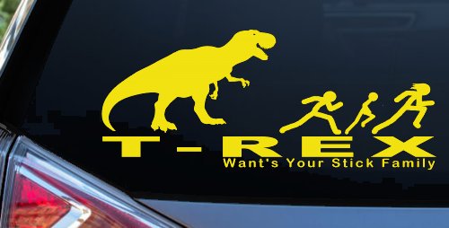 T Rex Wants Your Stick Family Funny Car or Truck Window Decal Sticker (Yellow)