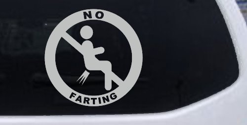 No Farting Pooting Passing Gas Funny Car or Truck Window Decal Sticker (Light Gray)