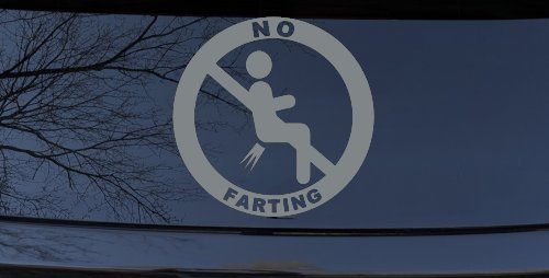No Farting Pooting Passing Gas Funny Car or Truck Window Decal Sticker (Telegrey)