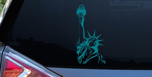Statue Of Liberty  Patriotic Car or Truck Window Decal Sticker (Turquoise Blue)