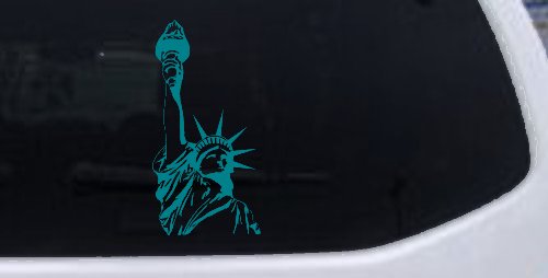 Statue Of Liberty  Patriotic Car or Truck Window Decal Sticker (Turquoise Blue)