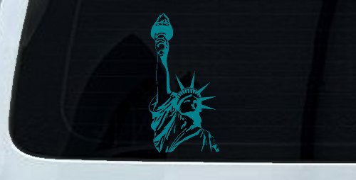 Statue Of Liberty  Patriotic Car or Truck Window Decal Sticker (Turquoise Blue)