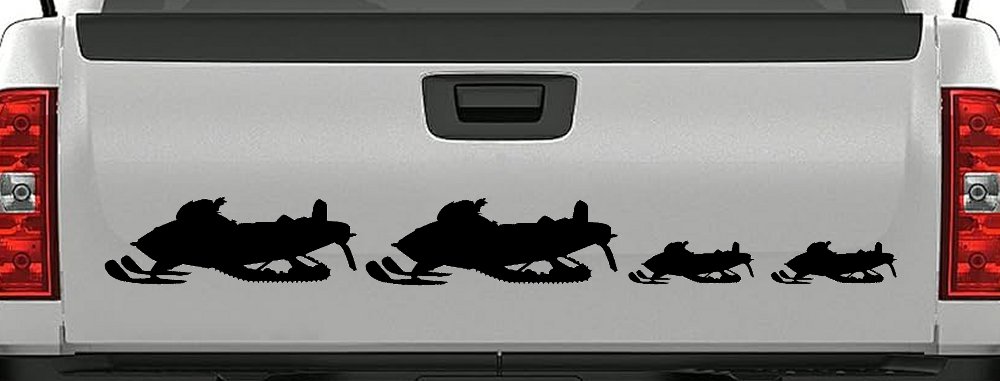 Snowmobile Stick Family 2 Kids Car or Truck Window Vinyl Decal Sticker (Black)