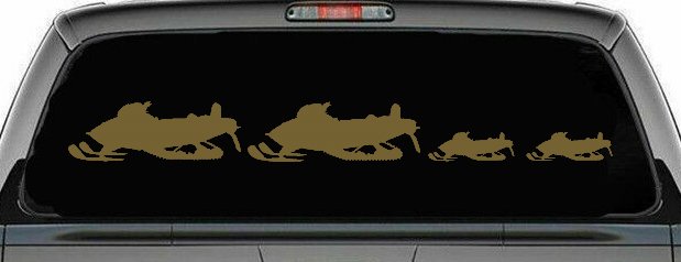Snowmobile Stick Family 2 Kids Car or Truck Window Decal Sticker (Gold)