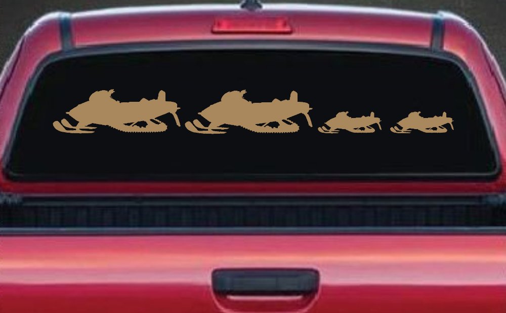 Snowmobile Stick Family 2 Kids Car or Truck Window Vinyl Decal Sticker (Light Brown)