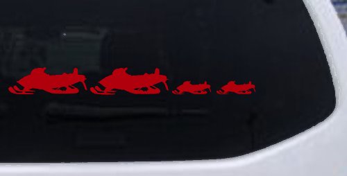 Snowmobile Stick Family 2 Kids Car or Truck Window Decal Sticker (Red)