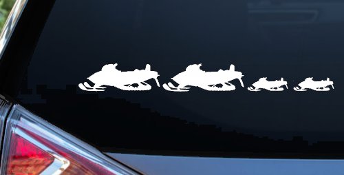 Snowmobile Stick Family 2 Kids Car or Truck Window Decal Sticker (White)