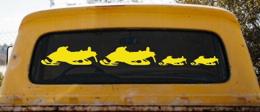 Snowmobile Stick Family 2 Kids Car or Truck Window Decal Sticker (Yellow)