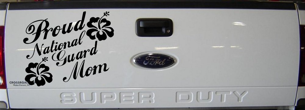 Proud National Guard Mom Hibiscus Flowers Military Car or Truck Window Vinyl Decal Sticker (Black)