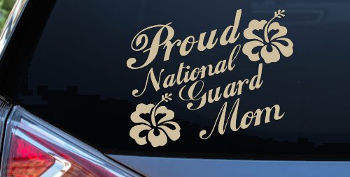 Proud National Guard Mom Hibiscus Flowers Military Car or Truck Window Vinyl Decal Sticker (Desert Sand)