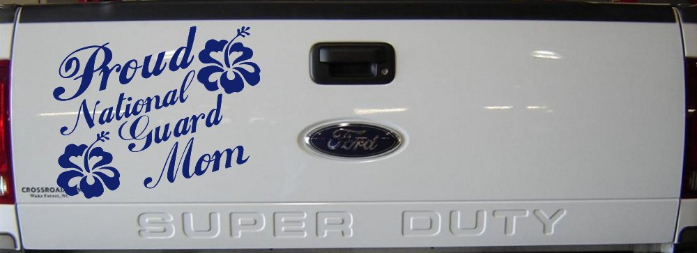 Proud National Guard Mom Hibiscus Flowers Military Car or Truck Window Decal Sticker (Navy)