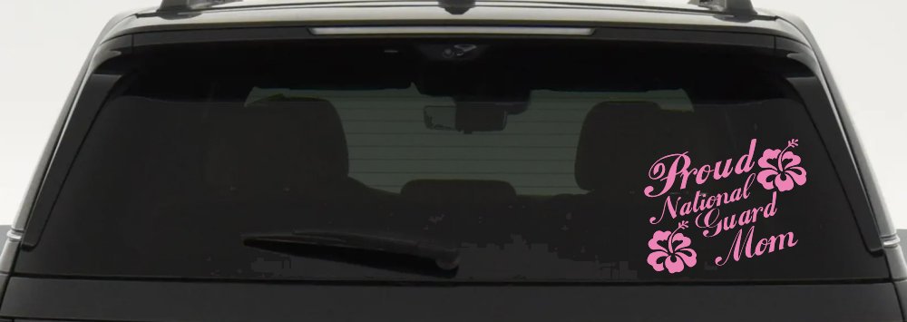 Proud National Guard Mom Hibiscus Flowers Military Car or Truck Window Vinyl Decal Sticker (Pink)