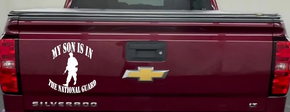 My Son Is In The National Guard Military Car or Truck Window Vinyl Decal Sticker (White)