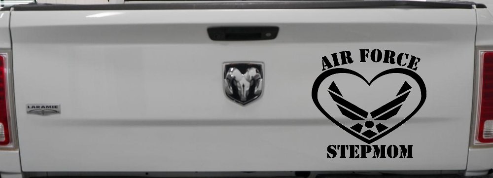 Air Force Step Mom Heart Military Car or Truck Window Vinyl Decal Sticker (Black)
