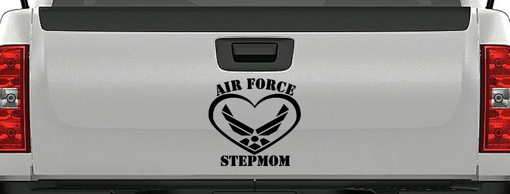 Air Force Step Mom Heart Military Car or Truck Window Decal Sticker (Black)