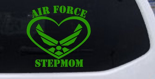 Air Force Step Mom Heart Military Car or Truck Window Decal Sticker (Lime)
