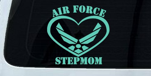 Air Force Step Mom Heart Military Car or Truck Window Decal Sticker (Mint)