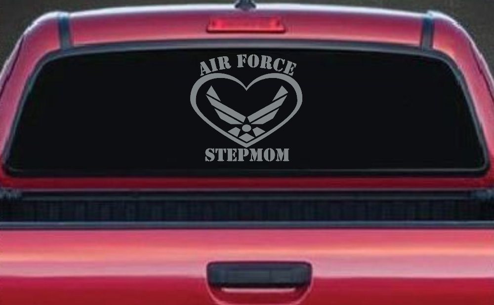 Air Force Step Mom Heart Military Car or Truck Window Decal Sticker (Telegrey)
