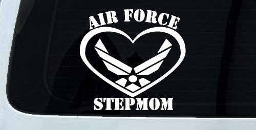 Air Force Step Mom Heart Military Car or Truck Window Decal Sticker (White)