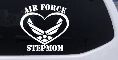 Air Force Step Mom Heart Military Car or Truck Window Vinyl Decal Sticker (White)