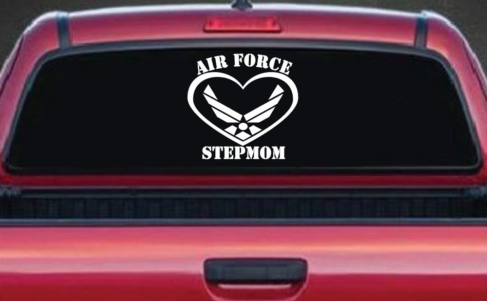 Air Force Step Mom Heart Military Car or Truck Window Decal Sticker (White)