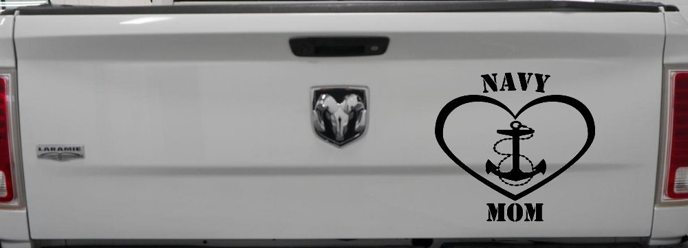 Navy Mom Heart Anchor Military Car or Truck Window Decal Sticker (Black)