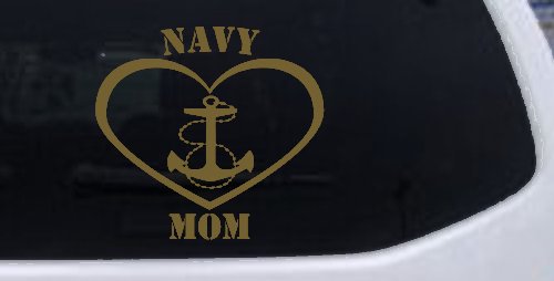 Navy Mom Heart Anchor Military Car or Truck Window Decal Sticker (Gold)