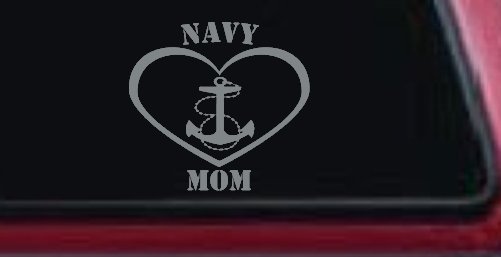 Navy Mom Heart Anchor Military Car or Truck Window Decal Sticker (Telegrey)