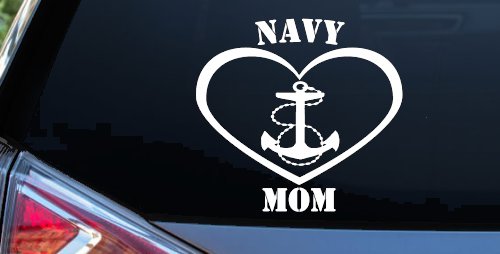 Navy Mom Heart Anchor Military Car or Truck Window Vinyl Decal Sticker (White)