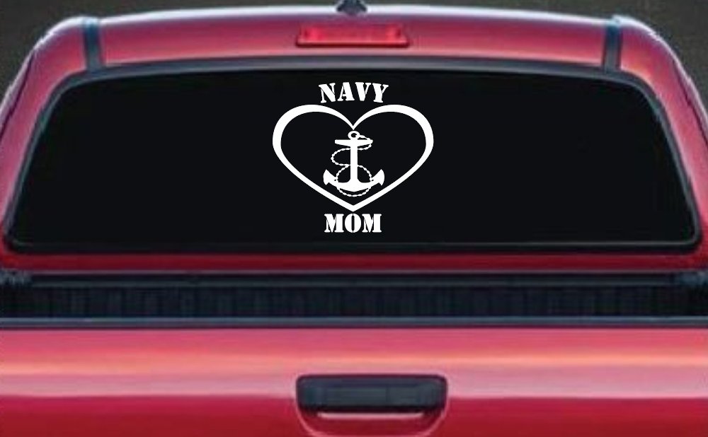 Navy Mom Heart Anchor Military Car or Truck Window Vinyl Decal Sticker (White)
