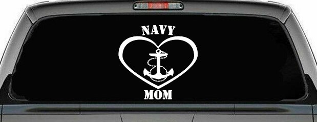 Navy Mom Heart Anchor Military Car or Truck Window Decal Sticker (White)