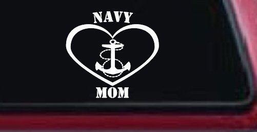 Navy Mom Heart Anchor Military Car or Truck Window Vinyl Decal Sticker (White)