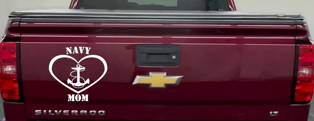 Navy Mom Heart Anchor Military Car or Truck Window Decal Sticker (White)