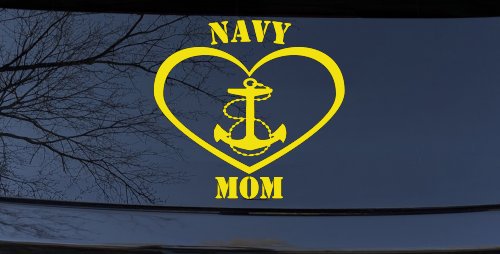 Navy Mom Heart Anchor Military Car or Truck Window Decal Sticker (Yellow)