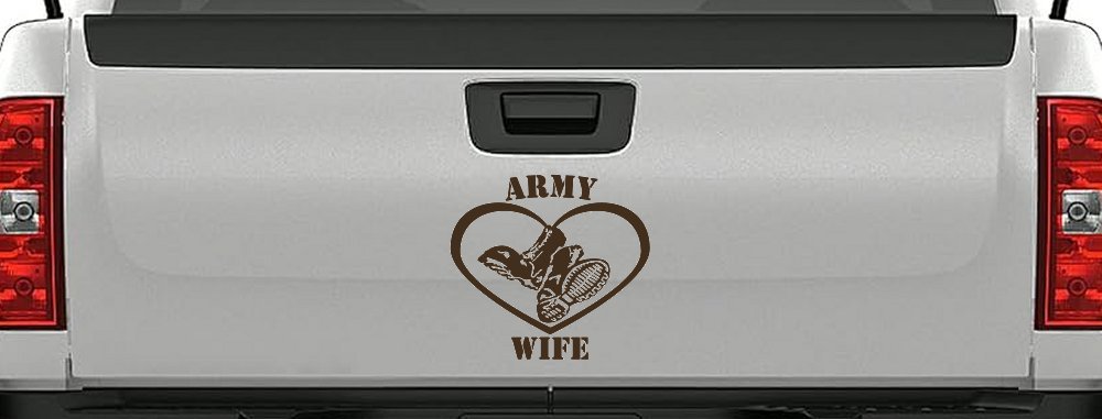Army Wife Combat Boots Heart Military Car or Truck Window Decal Sticker (Brown)