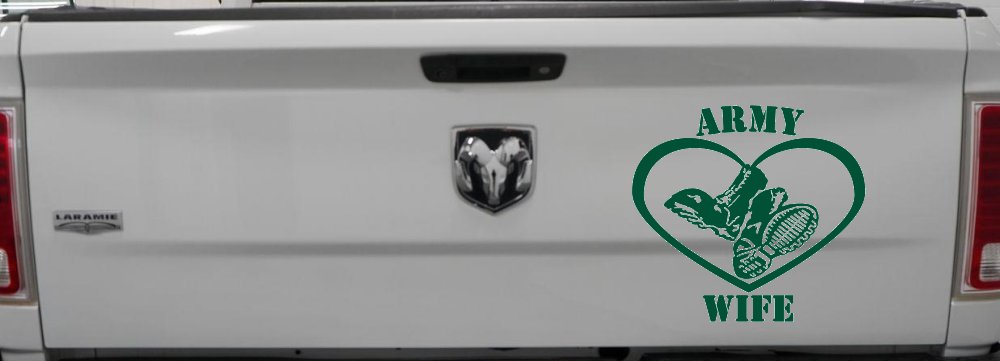 Army Wife Combat Boots Heart Military Car or Truck Window Decal Sticker (Dark Green)