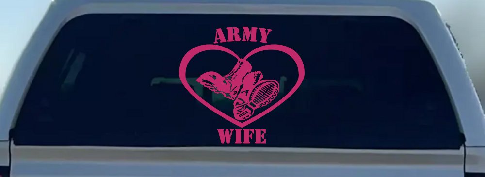 Army Wife Combat Boots Heart Military Car or Truck Window Decal Sticker (Hot Pink)