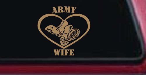 Army Wife Combat Boots Heart Military Car or Truck Window Vinyl Decal Sticker (Light Brown)