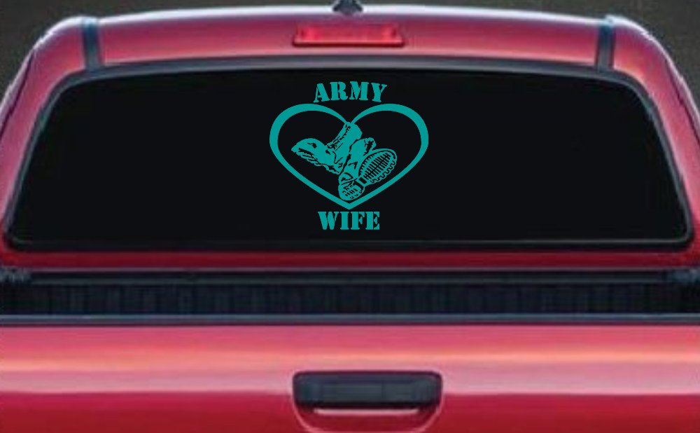 Army Wife Combat Boots Heart Military Car or Truck Window Decal Sticker (Turquoise)