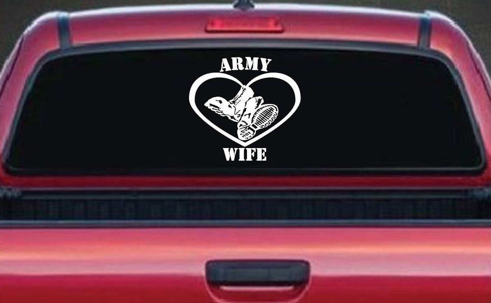Army Wife Combat Boots Heart Military Car or Truck Window Decal Sticker (White)