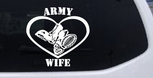 Army Wife Combat Boots Heart Military Car or Truck Window Vinyl Decal Sticker (White)
