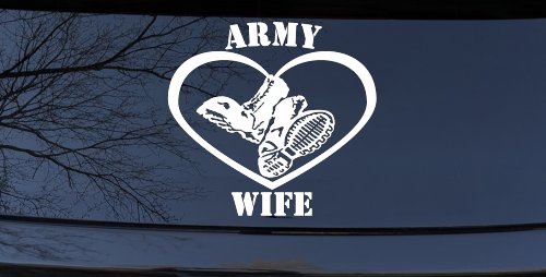 Army Wife Combat Boots Heart Military Car or Truck Window Decal Sticker (White)