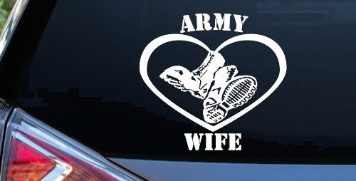 Army Wife Combat Boots Heart Military Car or Truck Window Decal Sticker (White)