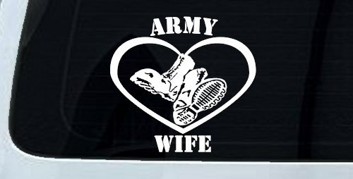 Army Wife Combat Boots Heart Military Car or Truck Window Vinyl Decal Sticker (White)