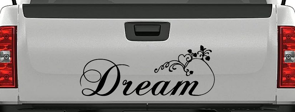 Dream with Swirls and Hearts Girlie Car or Truck Window Vinyl Decal Sticker (Black)