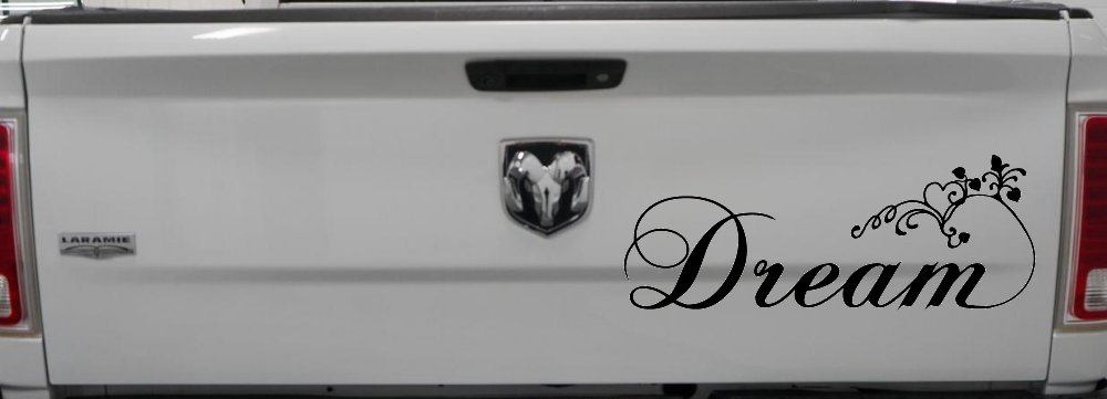 Dream with Swirls and Hearts Girlie Car or Truck Window Decal Sticker (Black)