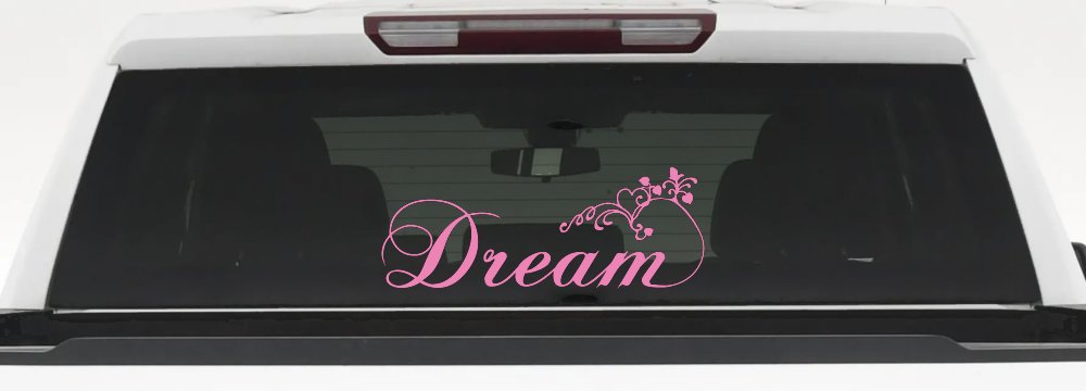 Dream with Swirls and Hearts Girlie Car or Truck Window Decal Sticker (Pink)