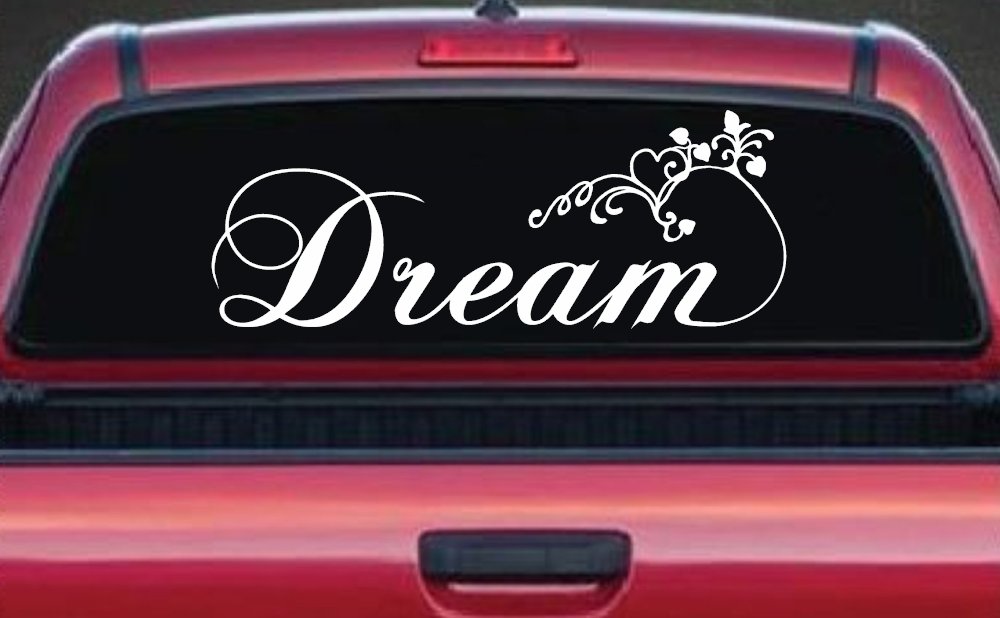 Dream with Swirls and Hearts Girlie Car or Truck Window Vinyl Decal Sticker (White)