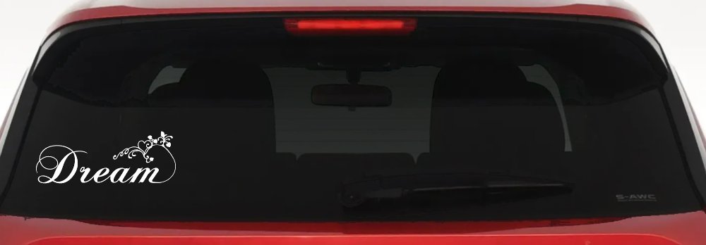 Dream with Swirls and Hearts Girlie Car or Truck Window Vinyl Decal Sticker (White)